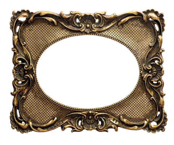 Golden picture frame white background Vintage object — Stock Photo, Image