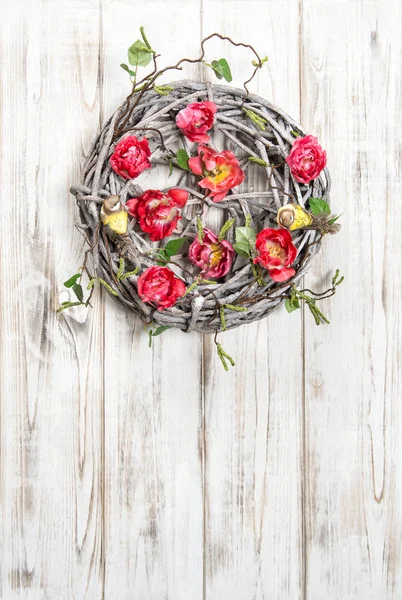 Easter wreath tulip flowers Vintage decoraion — Stock Photo, Image