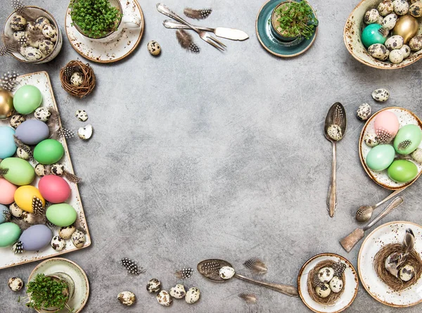 Ostereier dekorieren Feiertage flach legen — Stockfoto