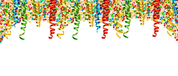 Party decoratie grens serpentine confetti vakantie achtergrond — Stockfoto