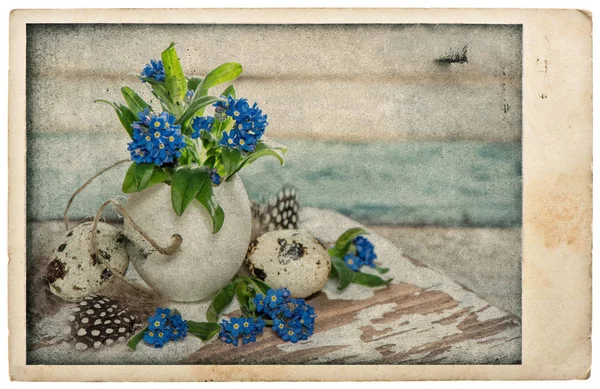 Fleurs de Pâques œufs décoration Style carte postale vintage — Photo
