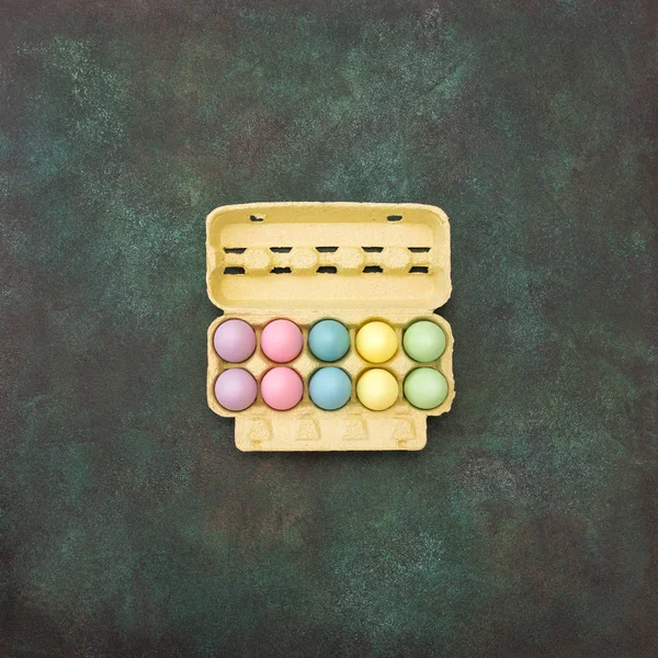 Colored Easter eggs egg box — Stock Photo, Image