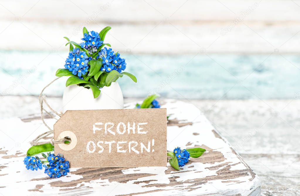 Forget me not flowers Easter decoration Paper tag german