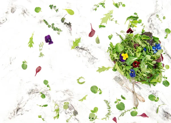 緑のサラダ葉の花ハーブ健康栄養食品 — ストック写真