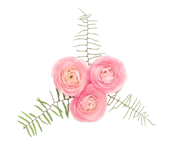 Pink ranunculus flower floral decoration flat lay — Stock Photo, Image