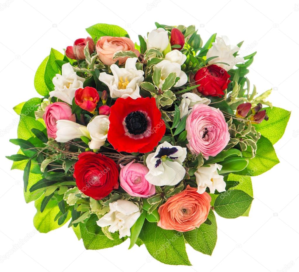 Spring flower bouquet green leaves decoration