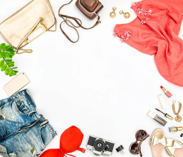 ファッション アクセサリー化粧品バッグ靴夏の休日 — ストック写真
