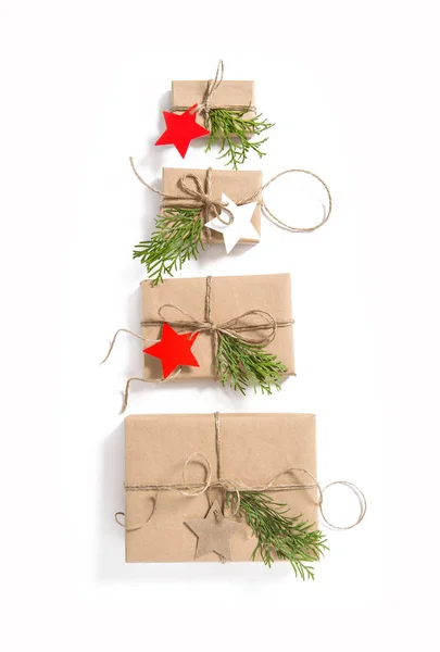 Gift boxes star paper tags Christmas Advent — Stock Photo, Image