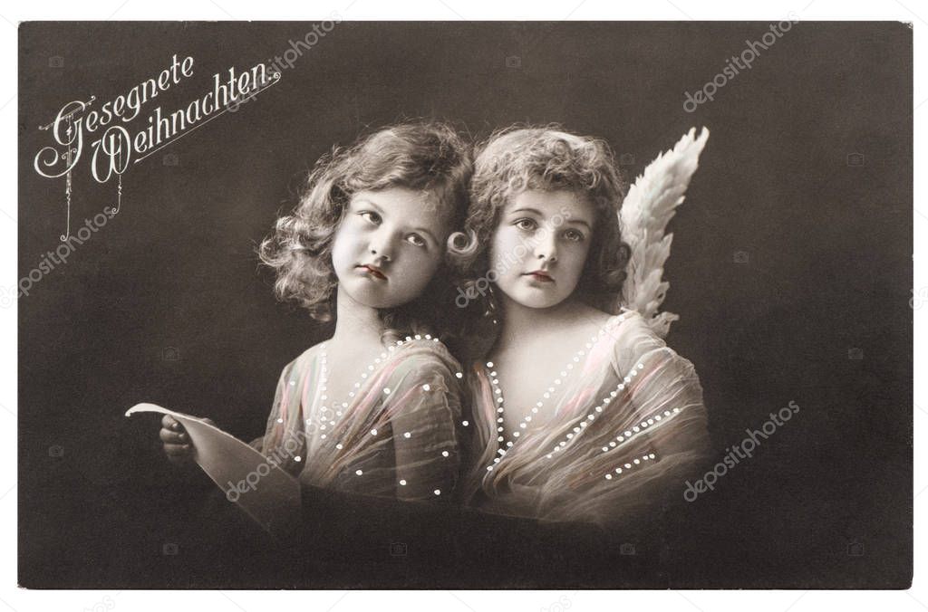 Angel girls white wings Christmas greetings card