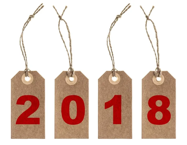 Etiquetas de papel string isolado fundo branco Ano Novo 2018 — Fotografia de Stock