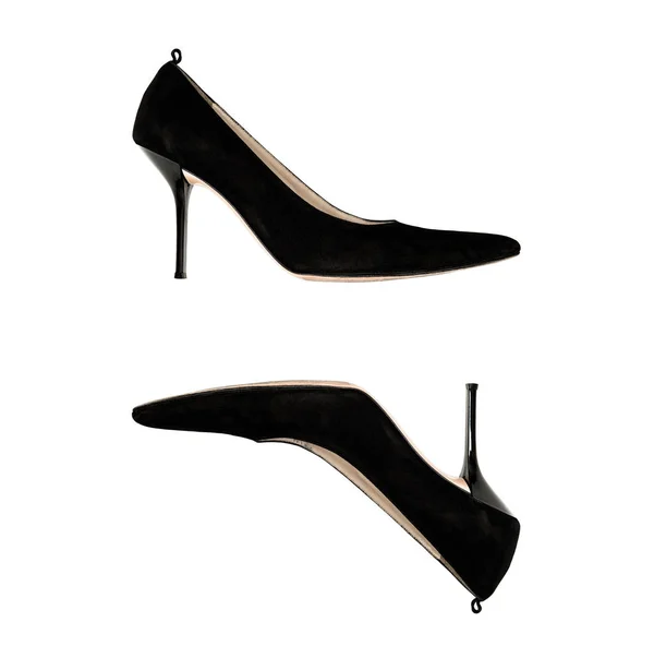 Černé vysoké podpatky obuvi jehlové izolované bílé pozadí — Stock fotografie