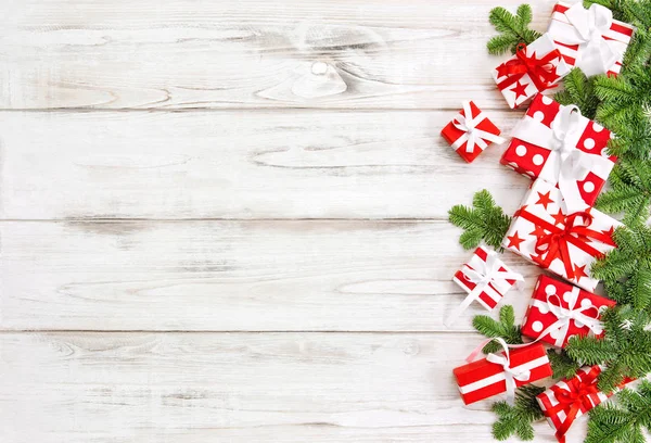 Kerst decoratie geschenk doos lint buigen vakantie banner — Stockfoto