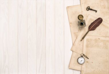 Kullanılan kağıt tüy kalem InkWell Vintage ofis malzemeleri