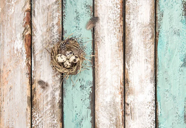 Huevos de Pascua rústico fondo de madera Vacaciones decoración — Foto de Stock