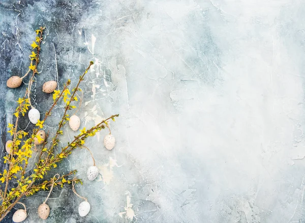 春のレンギョウの花イースター卵の装飾 — ストック写真