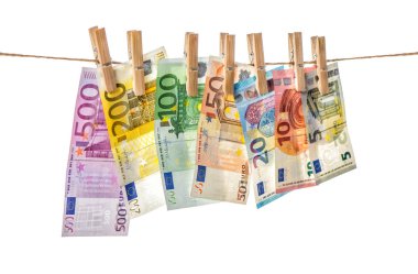 Euro banknot giyim pimleri para arka plan asılı