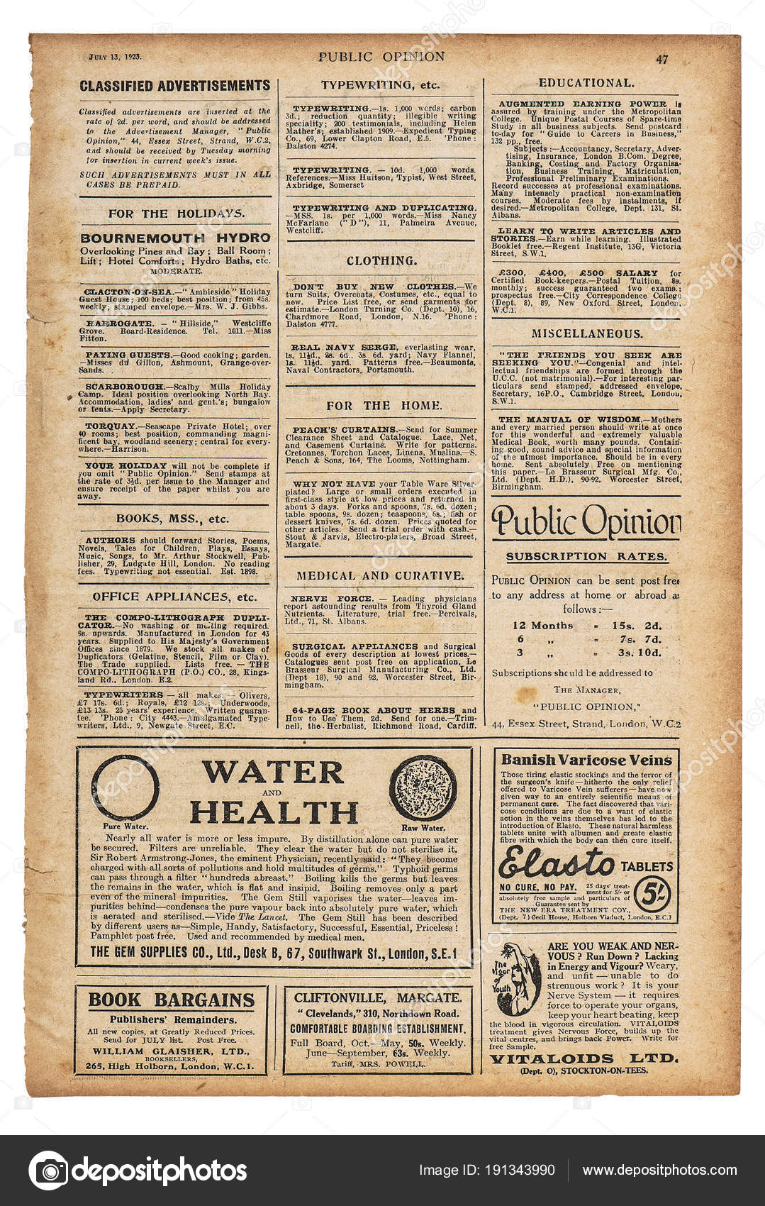 Used Paper Page English Text Advertising Vintage Newspaper Stock Photo By C Liligraphie