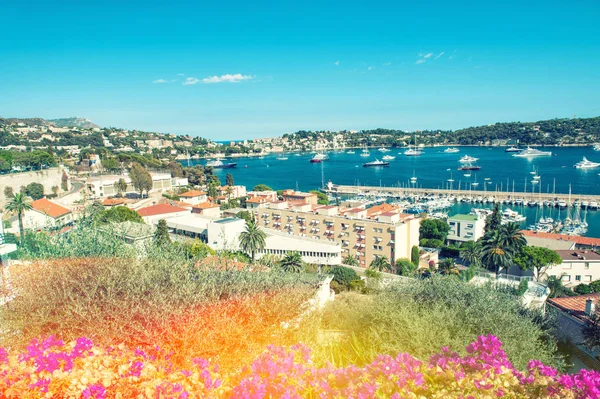 French reviera Villefranche Nice Mediterranean sea vintage toned — Stock Photo, Image