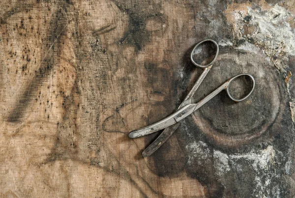 アンティークはさみ木製の背景ヴィンテージ オブジェクト — ストック写真