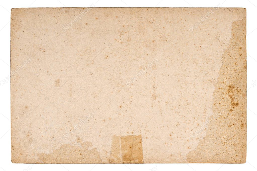 Used paper sheet Old cardboard stains isolated white background