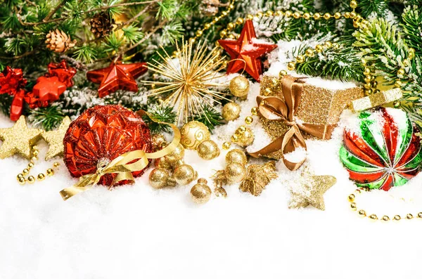 Decorações de Natal ornamentos Feriados cumprimentos cartão vintage — Fotografia de Stock