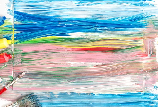Creative art background hand drawn acrylic painting Brushes pape — Stock Photo, Image