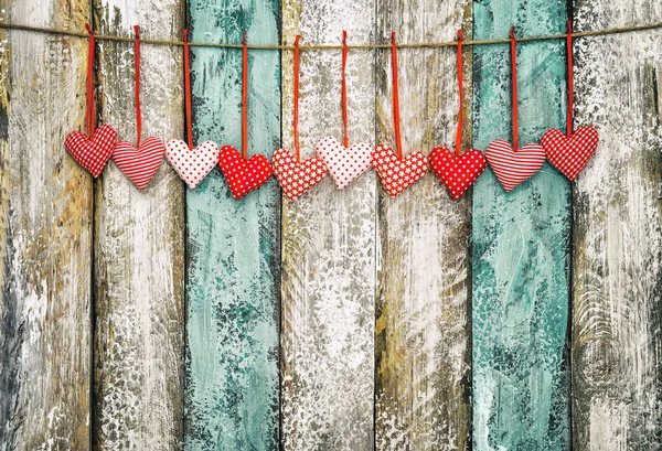 Red hearts Valentines Day decoration dark vintage — Stock Photo, Image