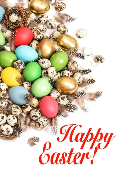 Easter decoration colorful eggs white background card concept — ストック写真