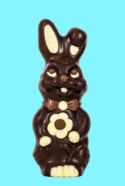 Chocolate Easter bunny blue background — Stock Photo, Image