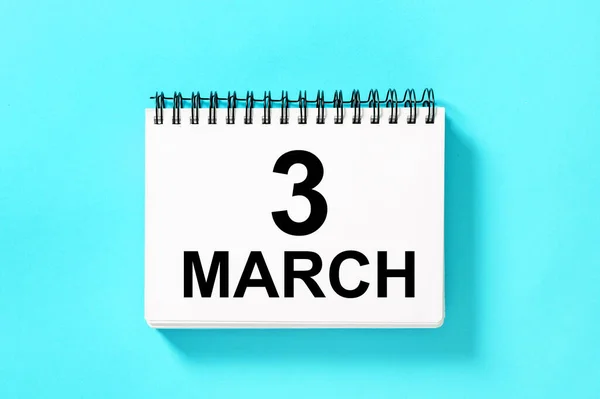 Calendar Book Date Blue Background March 3Rd — Stock Photo, Image