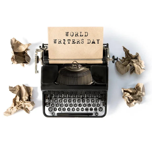 Antik Skrivmaskin Med Papper Världsförfattardagen Kreativ Planläggning — Stockfoto