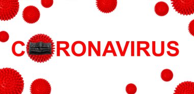 Koronavirüs salgını. Siyah maskeli Covid-19 Corona virüs modeli