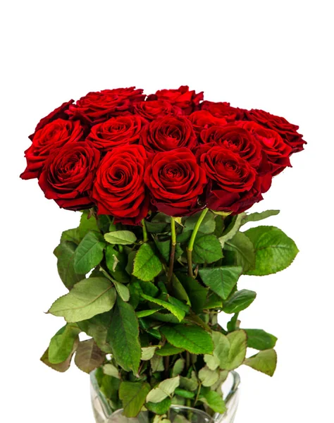 Κόκκινο Τριαντάφυλλο Λουλούδια Μπουκέτο Λευκό Φόντο Νωπά Άνθη — Φωτογραφία Αρχείου