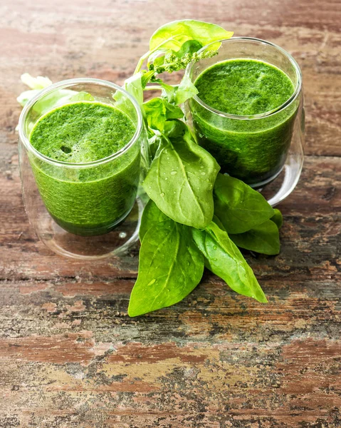 Färsk Grön Spenat Lämnar Smoothie Smidig Drink Friska Livsmedel Selektiv — Stockfoto