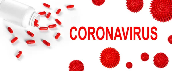 Pillole Rosse Sfondo Bianco Coronavirus Covid Pandemia Virale Corona — Foto Stock