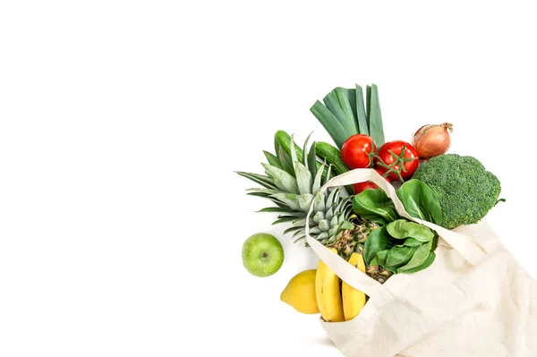 Comida Saludable Frutas Verduras Frescas Bolsa Algodón — Foto de Stock