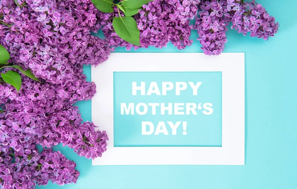 Lilac Blommor Med Gratulationskort Glad Mors Dag — Stockfoto