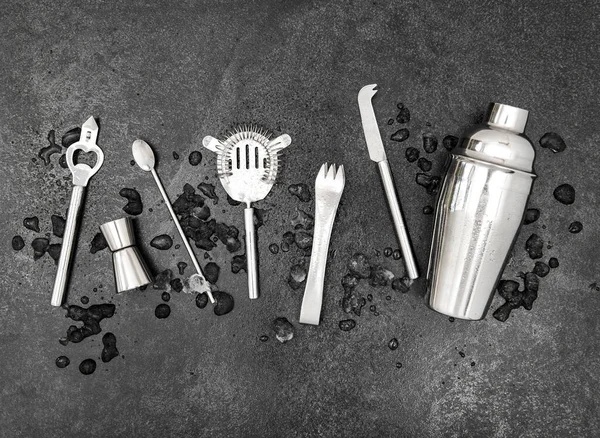 Bartender Equipment Making Cocktail Shaker Jigger Strainer Spoon — Stock Photo, Image