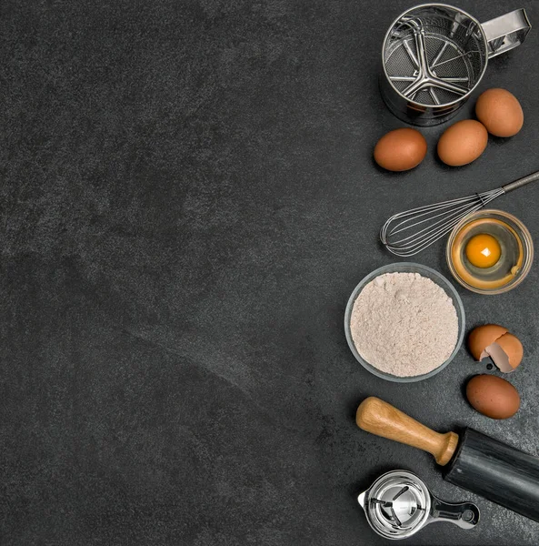 Выпечка Ингредиентов Сборов Приготовления Теста Мука Яйца Скалка — стоковое фото