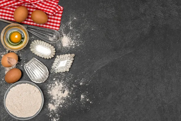 Cozinhar Ingredientes Pedágios Para Massa Farinha Ovos Bolachas Sobre Fundo — Fotografia de Stock