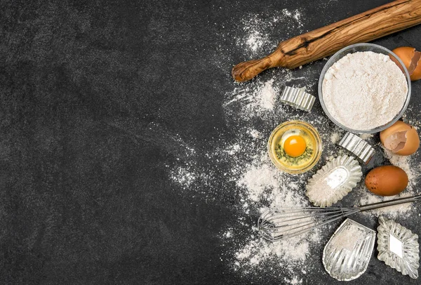 Farinha Ovos Bolachas Ingredientes Cozedura Pedágios Para Preparação Massa — Fotografia de Stock