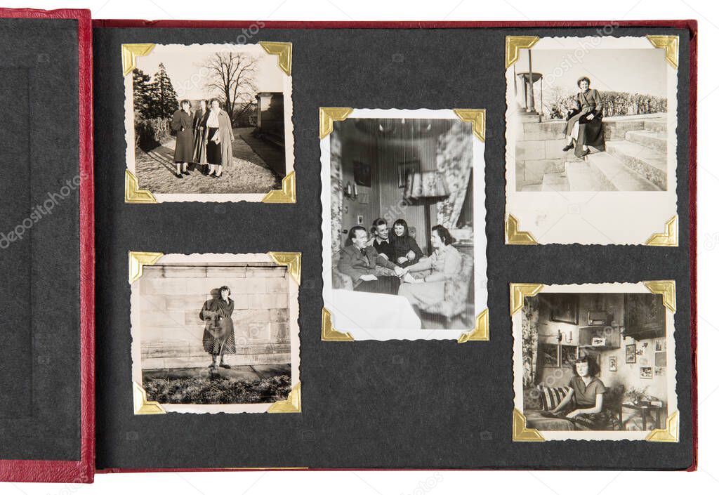 Vintage photo album with old family pictures