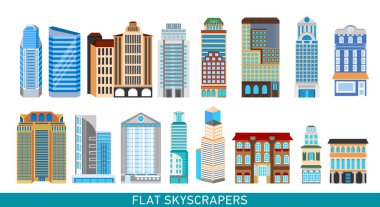 Düz tarzında modern gökdelenler ayarla.