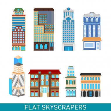 Düz tarzında modern gökdelenler ayarla.