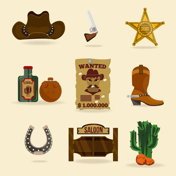 Wilde westen cowboy objecten — Stockvector