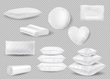 Yastık takımı. Beyaz yastık. Kare ve seyahat yastığı modeli.