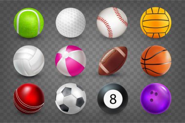 Gerçekçi spor topları. Futbol ve beyzbol, tenis, bowling, tenis, golf.