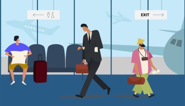 People in the airport duty free zone, rest before boarding on the plane.