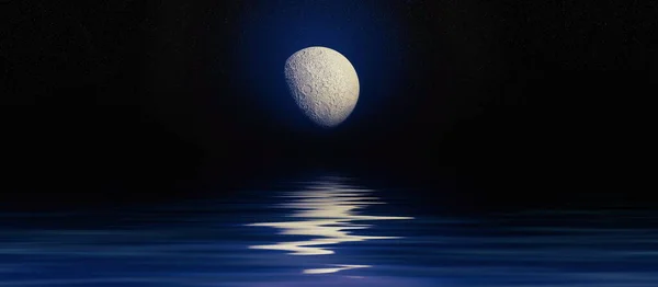 Księżyc Noc Krajobraz Gwiazdy Odbicie Wodzie Ilustracji Tło Sceny Nocnej — Zdjęcie stockowe