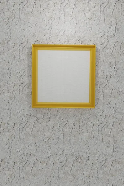 3D rendering mockup gold frame with canvas on a stone cement decorative wall. simple design